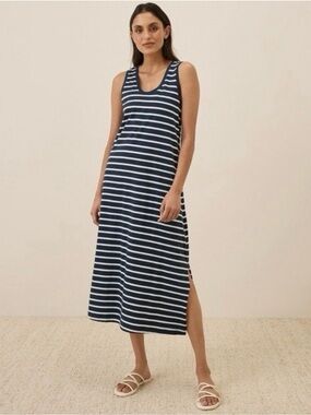 ‼️NWOT: Pact Organic Navy Blue Striped Maxi Tank Dress - S